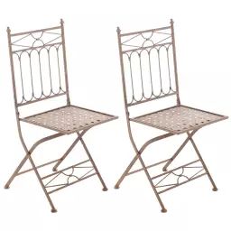 Lot 2 chaises de jardin pliables en métal Marron antique