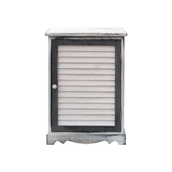 Table de chevet avec 1 porte en bois de paulownia blanc et gris