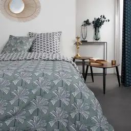 Parure de lit 2 personnes imprimé en Coton Bleu 220×240 cm