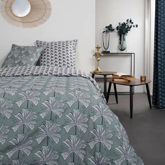 Parure de lit 2 personnes imprimé en Coton Bleu 220×240 cm