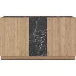 Buffet 3 portes effet bois et marbre noir 140 cm