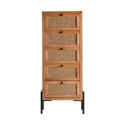 Chiffonnier en fer, rotin et bois en brun 45x40x115