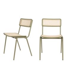 2 chaises en cannage vert de gris