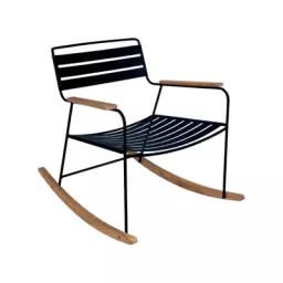 Rocking chair Surprising en Métal, Teck – Couleur Bleu – 69 x 89 x 76 cm – Designer Harald Guggenbichler