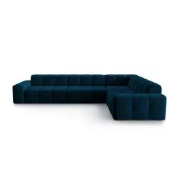 Canapé d’angle droit 6 places en tissu velours bleu marine