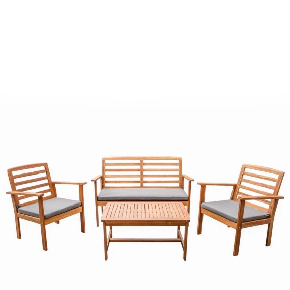 Kimo – Salon de jardin 1 canapé, 2 fauteuils et 1 table basse en bois d’acacia – Couleur – Gris clair