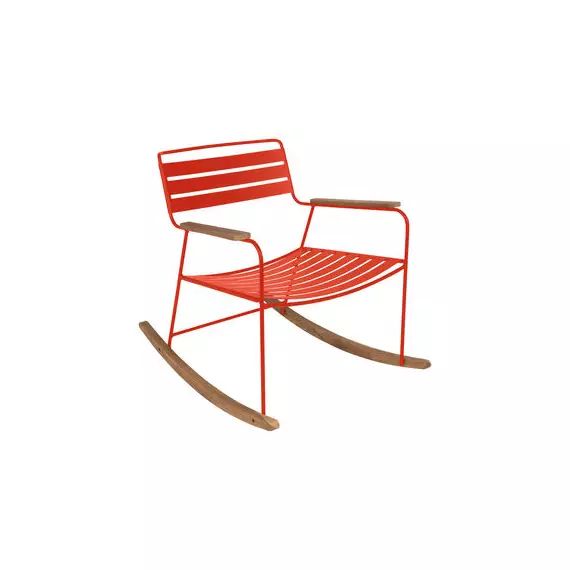 Rocking chair Surprising en Métal, Teck – Couleur Orange – 69 x 89 x 76 cm – Designer Harald Guggenbichler