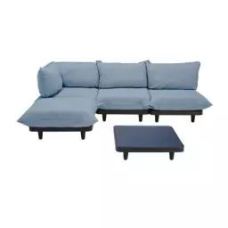 Canapé de jardin modulable Paletti en Tissu, Tissu Oléfine – Couleur Bleu – 280 x 90 x 60 cm