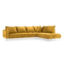 Canapé d’angle 5 places en velours jaune