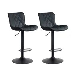 Lot de 2 tabourets de bar ajustables pivotants similicuir Noir