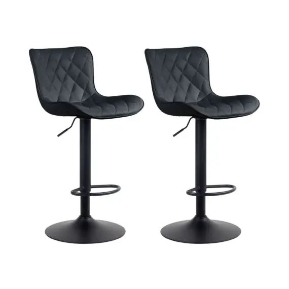 Lot de 2 tabourets de bar ajustables pivotants similicuir Noir