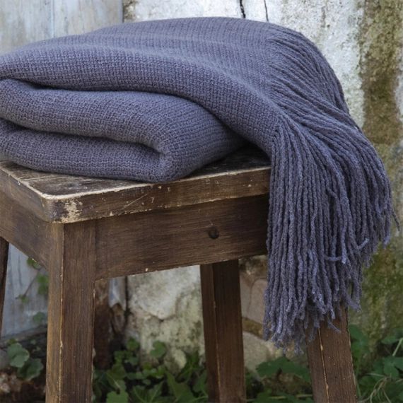 Plaid maille à franges anthracite 125x150cm