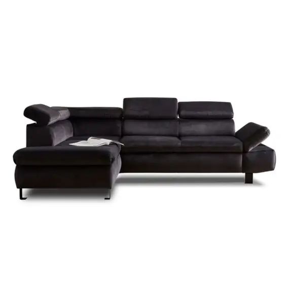 Canapé d&rsquo;angle gauche convertible 5 places Velours Gris