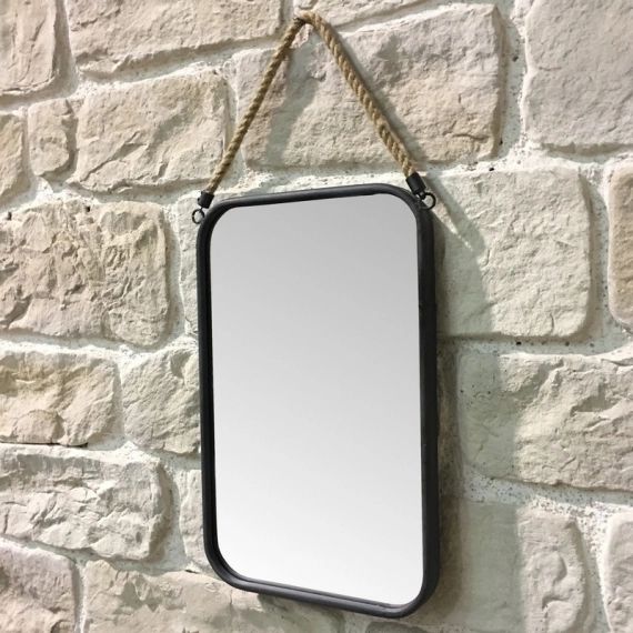 Miroir industriel rectangle corde fer gris 52×33