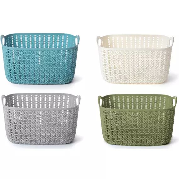 Set de 4 paniers de rangement rectangulaires plastique 30x22x16cm