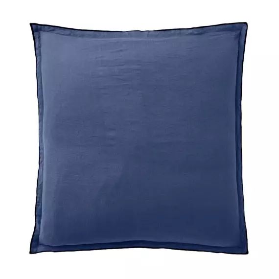 Taie d’oreiller lin lavé bleu cobalt 65×65 cm