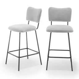 Vander – Lot de 2 chaises de bar en tissu et métal 65cm – Couleur – Gris clair