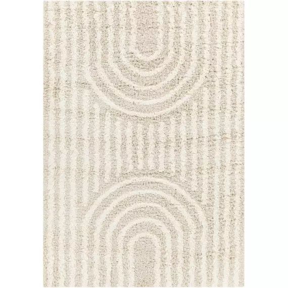 Tapis Shaggy Géométrique, Blanc et Beige Clair – 160x220cm