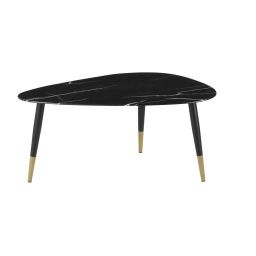 Table basse ovoïde en verre effet marbre noir et métal coloris laiton et noir