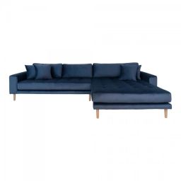 Canapé d’angle droit en velours bleu