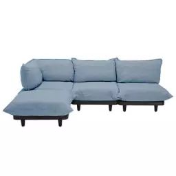Canapé de jardin 4 places Paletti en Tissu, Tissu Oléfine – Couleur Bleu – 280 x 190 x 90 cm