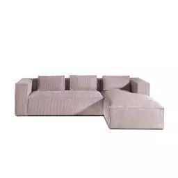 Canapé d’angle droit 4 places en velours côtelé rose