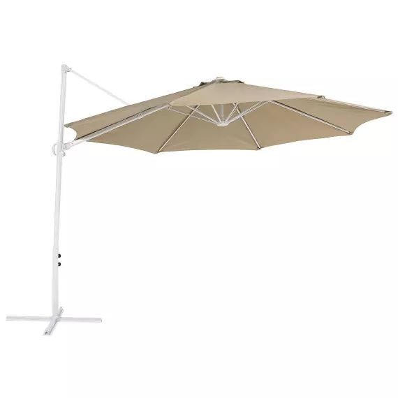 Parasol en porte-à-faux taupe et blanc ⌀ 2,95 m