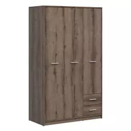 Armoire 3 portes 2 tiroirs stratifiés naturel foncé