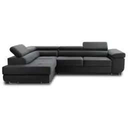 Canapé d’angle gauche convertible 5 places velours gris foncé