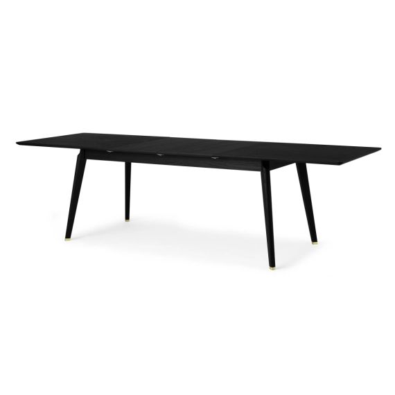 Albers, table rectangulaire extensible 6 à 12 personnes, chêne teinté noir et embouts laiton