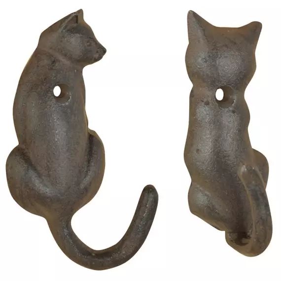 Patère queue de chat en fonte (lot de 2) chats différents