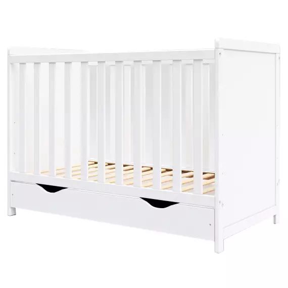 Lit bébé évolutif en bois blanc avec tiroir – 120×60 cm