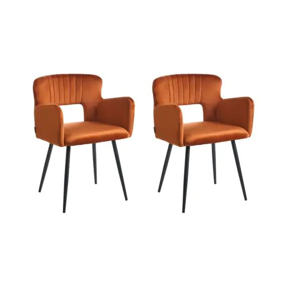 Lot de 2 chaises de salle à manger en velours orange