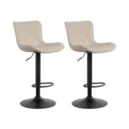 Lot de 2 tabourets de bar ajustables pivotants similicuir Crème
