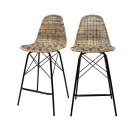 Chaise de bar 63 cm en résine tressé marron (lot de 2)