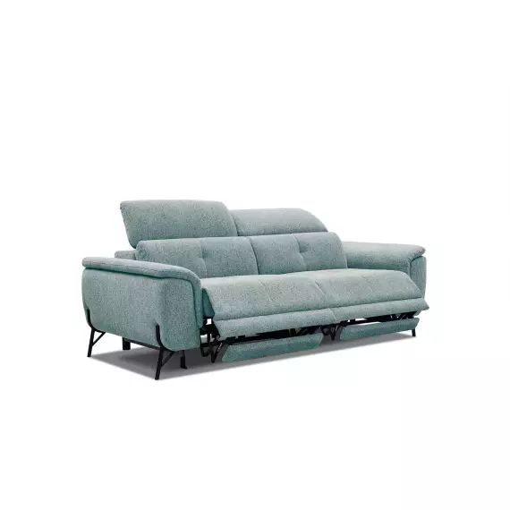 Canapé droit 3 places avec 2 relaxe électriques tissu bleu clair