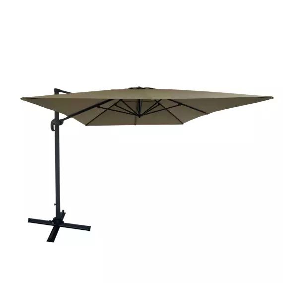 Parasol décentré carré 3x4M mat acier et toile marron