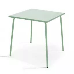 Table de jardin carrée en métal vert sauge 70cm