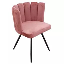Chaise design effet velours rose