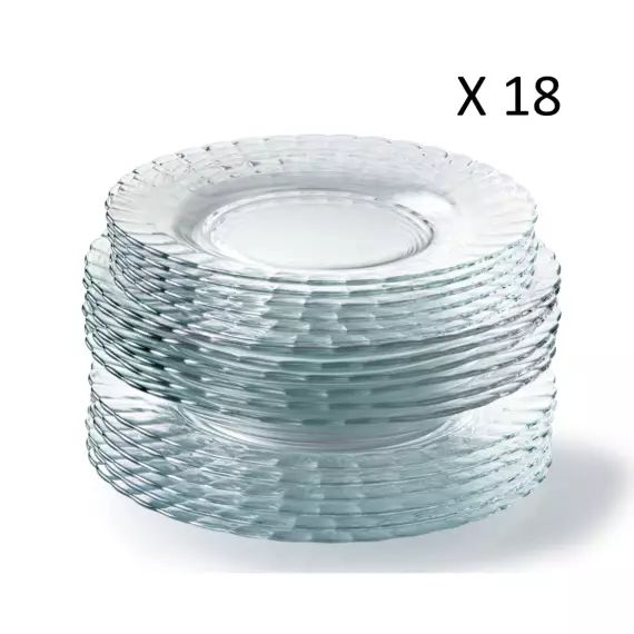 Lot de 18 – Set d’assiettes à dîner, à soupe et à dessert transparent