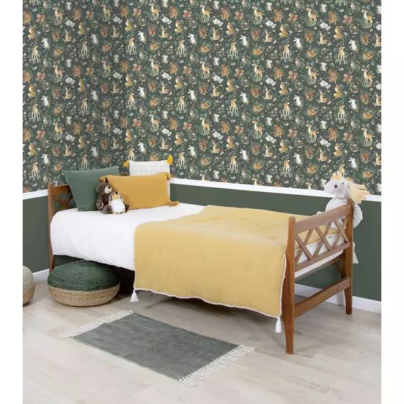 Papier peint amis de la forêt en Papier Vert bouteille 50cm x 10m