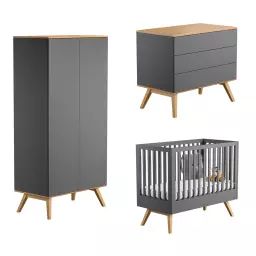 Chambre bébé : Trio – lit bébé 60×120 commode armoire gris