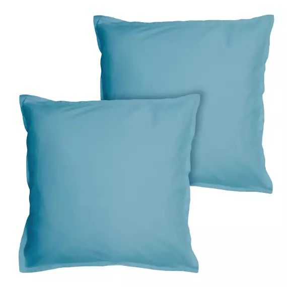 Set de 2 taies d’oreiller unies finition volant Bleu Glacier 65x65cm