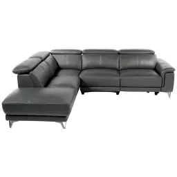 Canapé d’angle gauche relax électrique 4 places ROXANE coloris gris