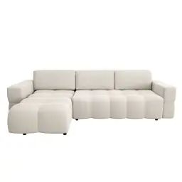 Canapé d’angle gauche convertible coffre tissu tramé crème 260cm
