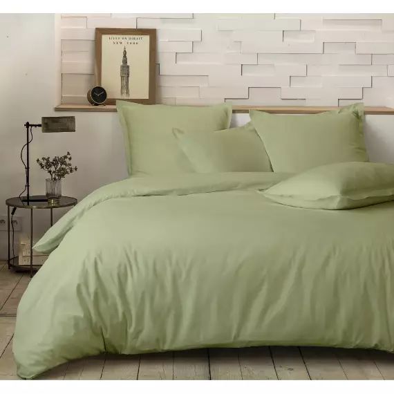 Parure housse de couette percale de coton vert 240×260 cm