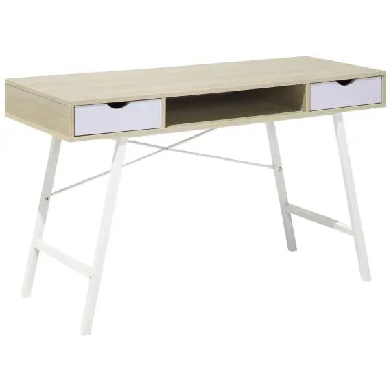 Bureau bois clair et blanc avec tiroir 120 x 48 cm