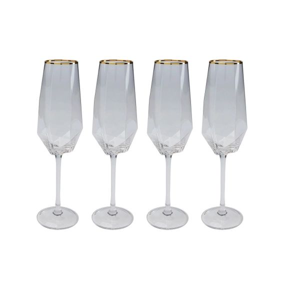 Lot de 4 – Flûte à champagne en verre bord doré