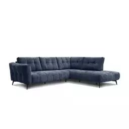 Canapé d’angle droit 5 places tissu bleu foncé