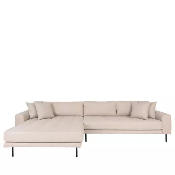 Canapé d’angle gauche en tissu pieds métal 4 places beige